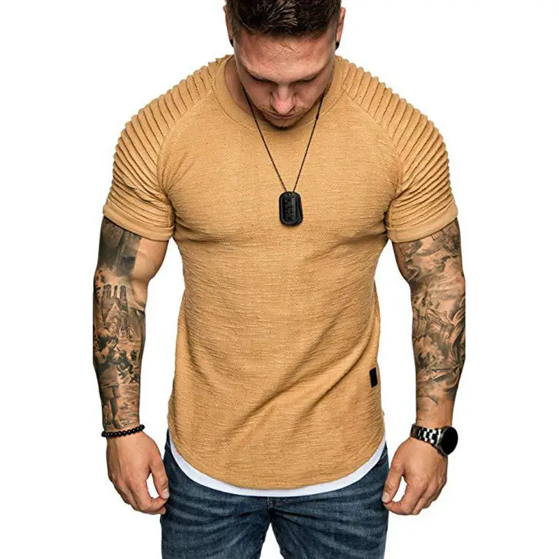 Men Black Slim Fit Pleated Shirt with Short Sleeves - Image 2