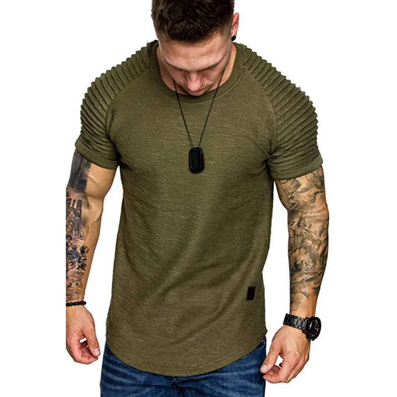 Men Black Slim Fit Pleated Shirt with Short Sleeves - Image 5