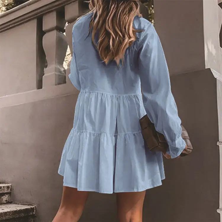 2021 New Autumn Yellow Ruffled High Waist Dress for Women - Image 5