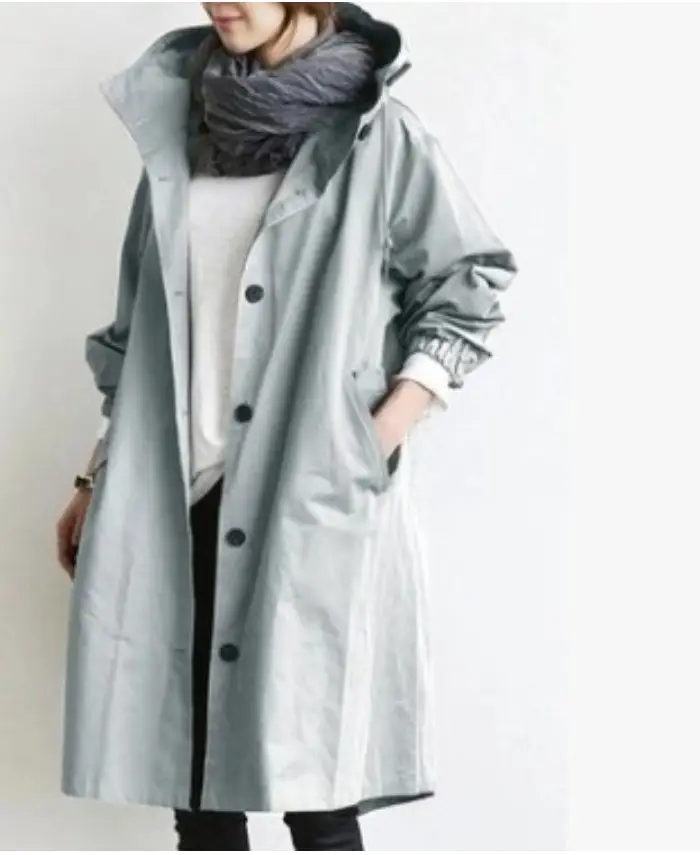 Women's Light Grey Windproof Mid-Length Coat 2023 - Image 8