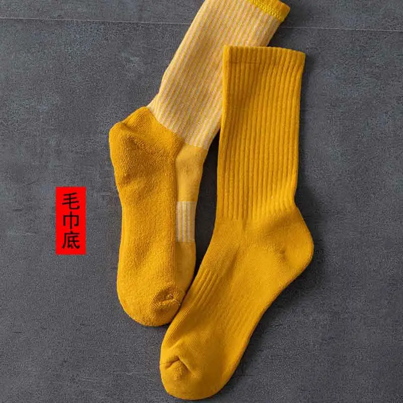 Colorful Towel Socks Men's Terry Mid-Calf Socks Thickeneded Pure Colorful Sports Stockings Ball Winter Towel Bottom Basketball Socks