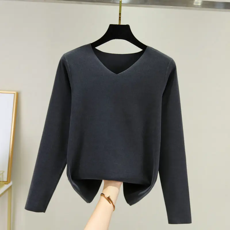Women Velvet V-Neck Long Sleeve Jacket Navy Blue - Image 6