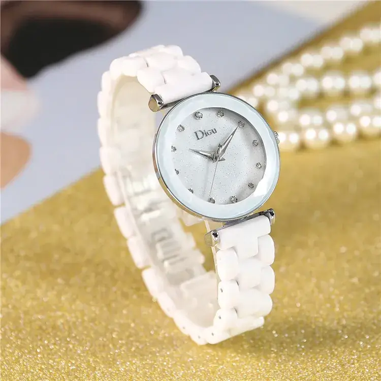 Women's Ceramic Watch with Star Surface & Mesh Band