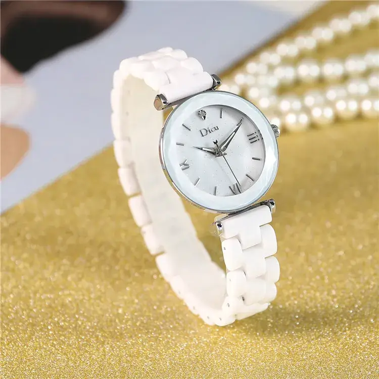 Women's Ceramic Watch with Star Surface & Mesh Band
