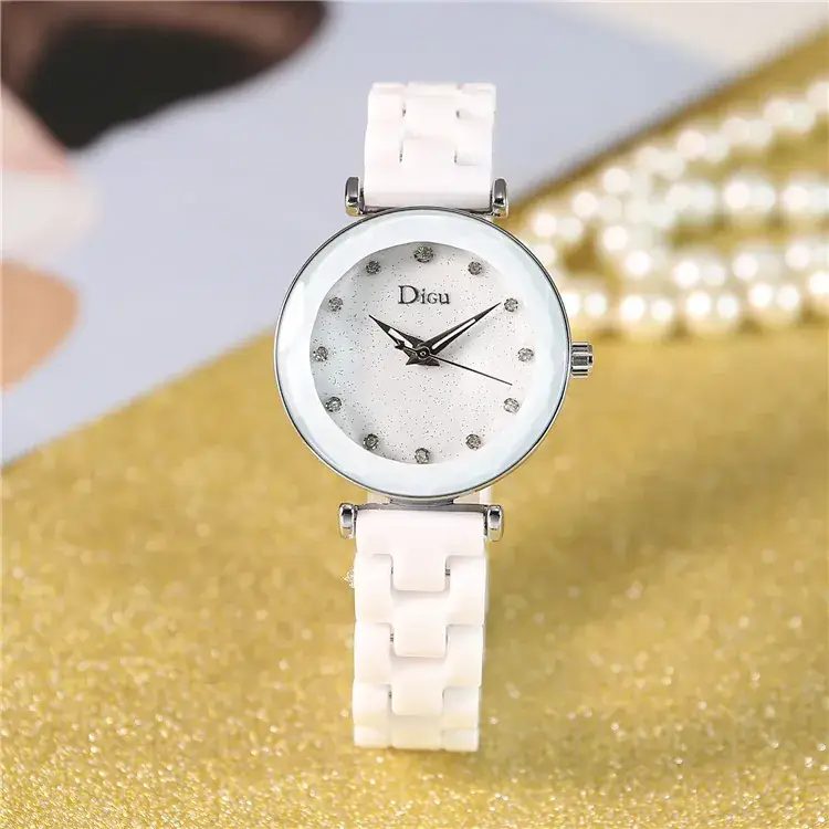 Women's Ceramic Watch with Star Surface & Mesh Band