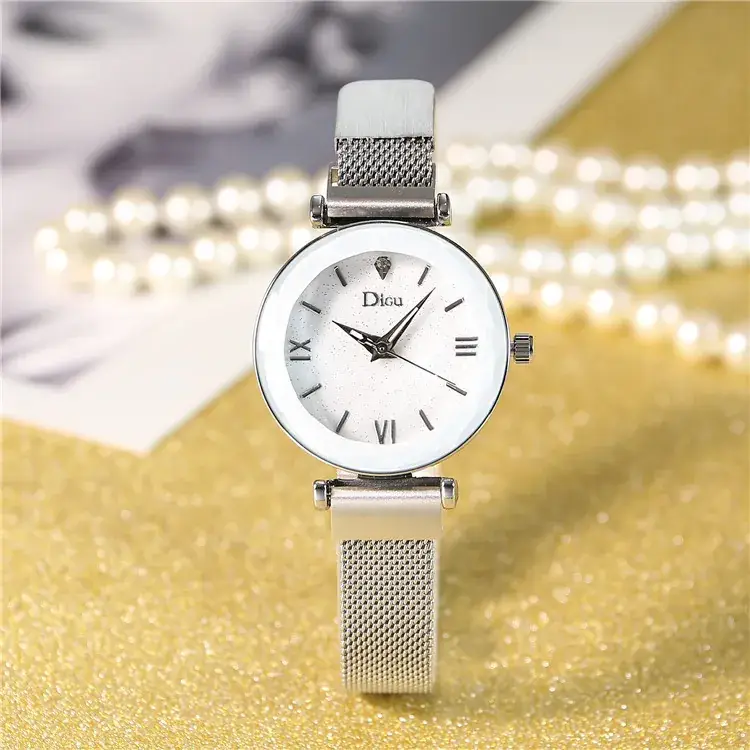 Women's Ceramic Watch with Star Surface & Mesh Band