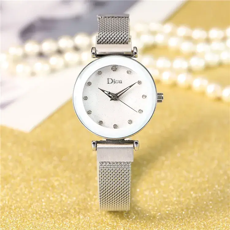 Women's Ceramic Watch with Star Surface & Mesh Band