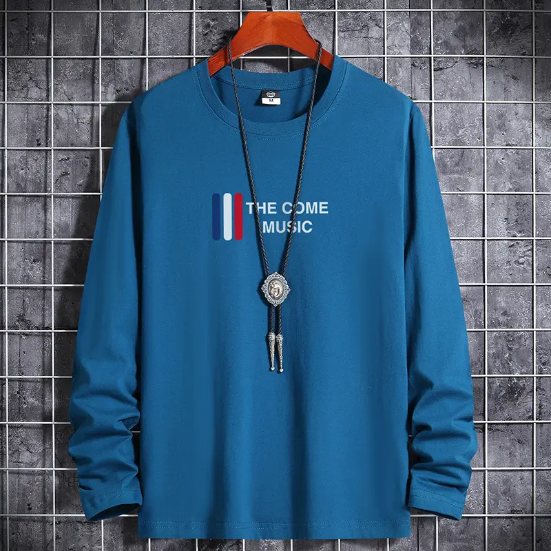 Men Blue Cotton Long Sleeve T-Shirt with Graphic Print