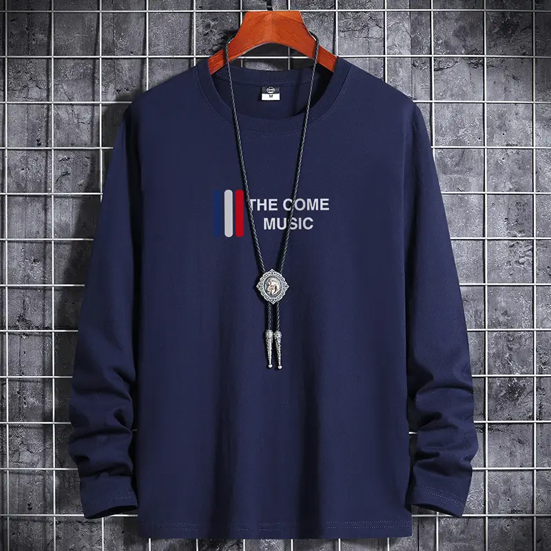 Men Blue Cotton Long Sleeve T-Shirt with Graphic Print