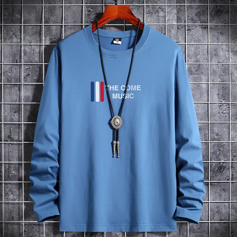 Men Blue Cotton Long Sleeve T-Shirt with Graphic Print