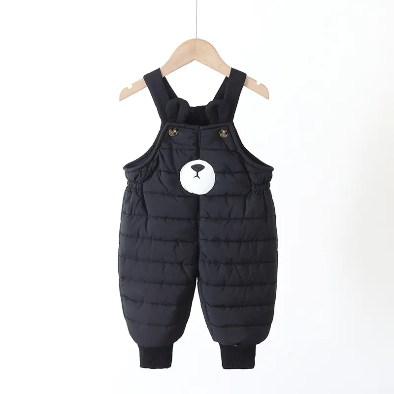 Kids Winter Quilted Overalls Black Cotton Warm 2024 - Image 6