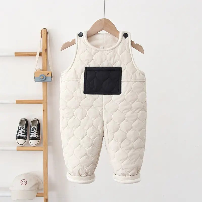 Kids Winter Quilted Overalls Black Cotton Warm 2024 - Image 4