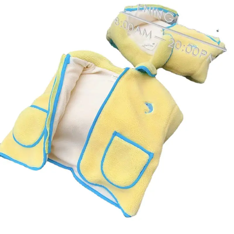 New Girl's Warm Yellow Velvet Coat for Kids - Image 6