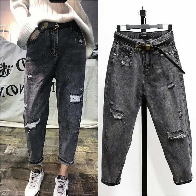 Women Smoke Grey Ripped High Waist Jeans - Image 7
