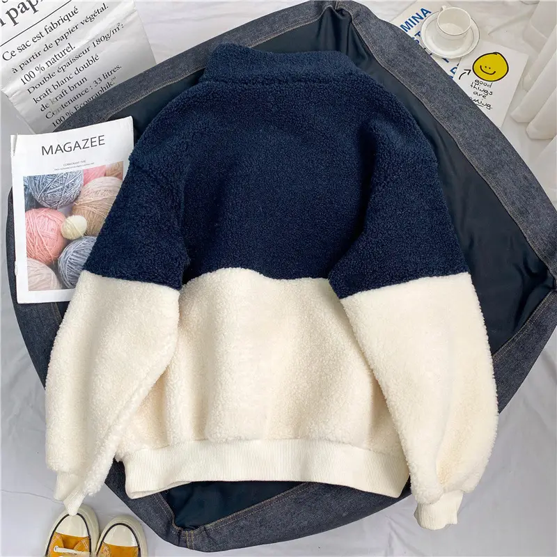 Women Crossbody Fleece Sweatshirt Navy White