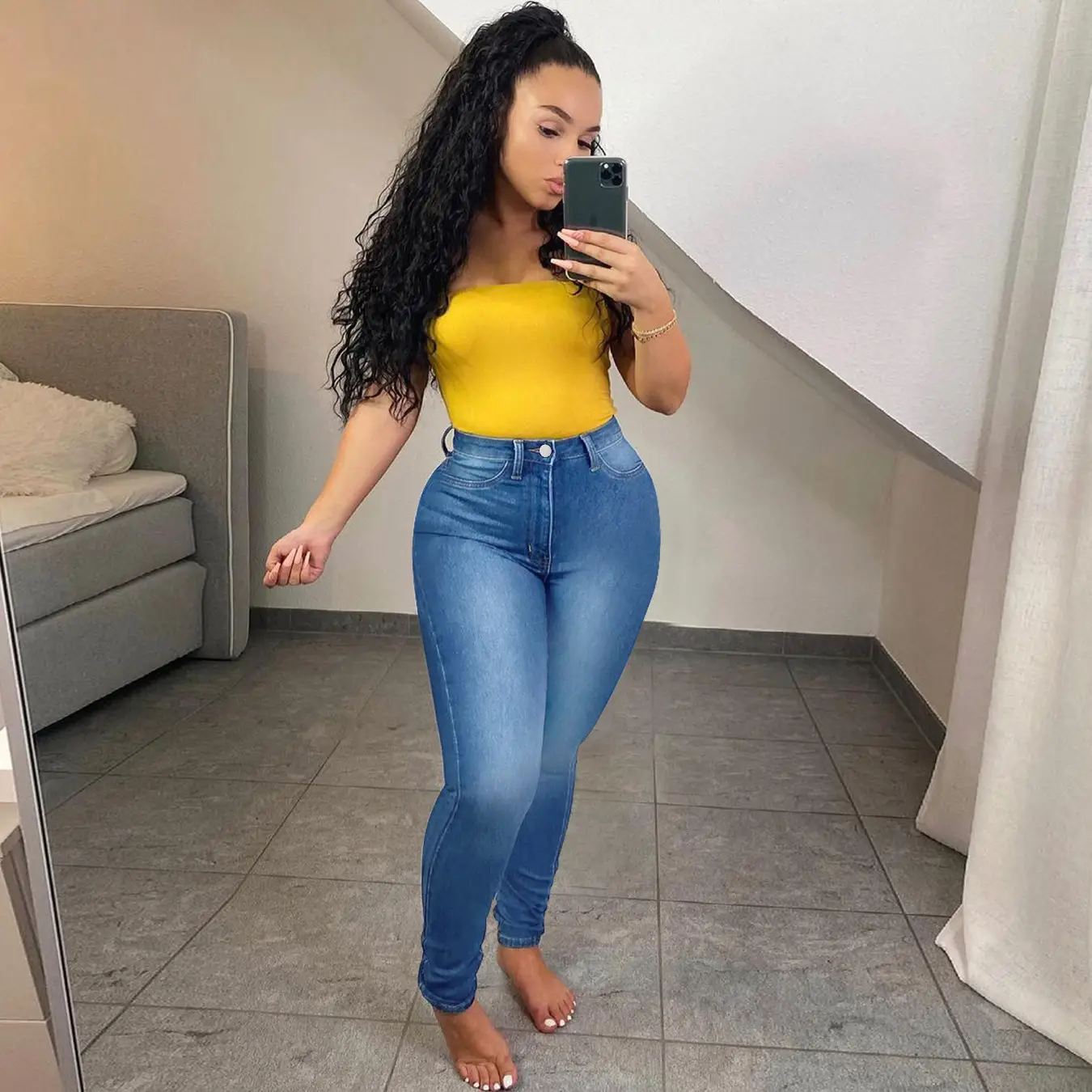 Women Slim Fit Blue Denim Leggings Stretchable Factory Ready - Image 3