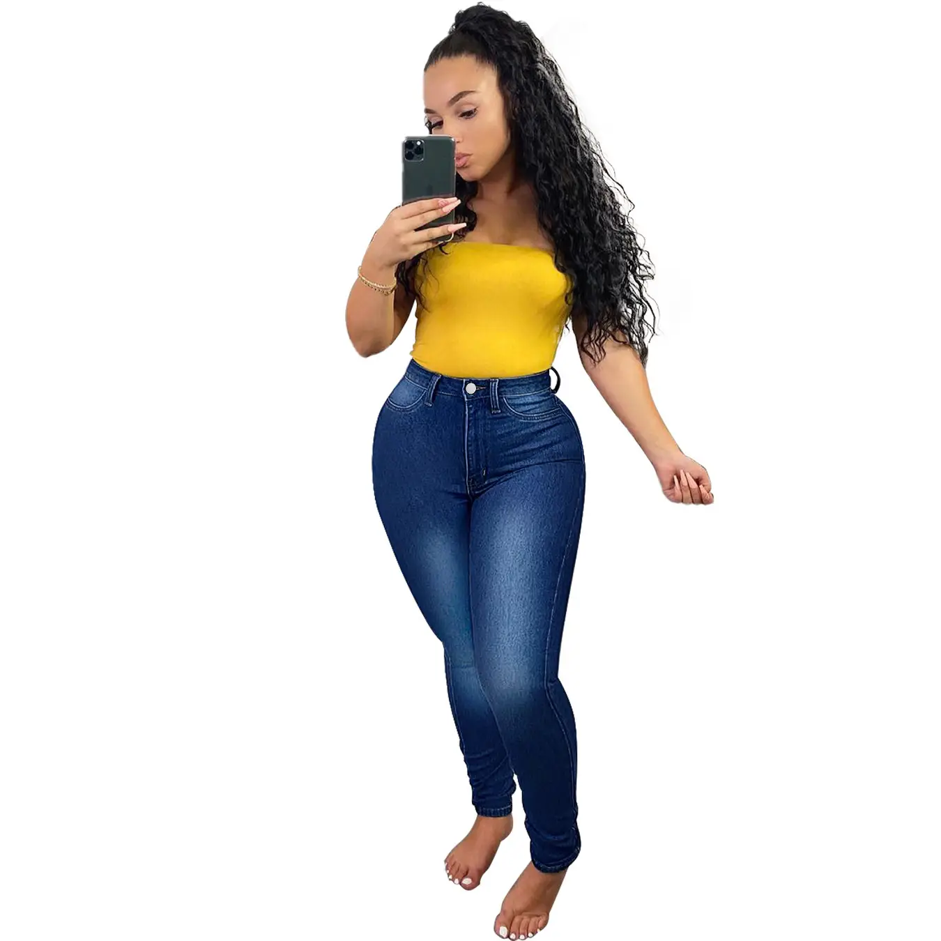 Women Slim Fit Blue Denim Leggings Stretchable Factory Ready - Image 6