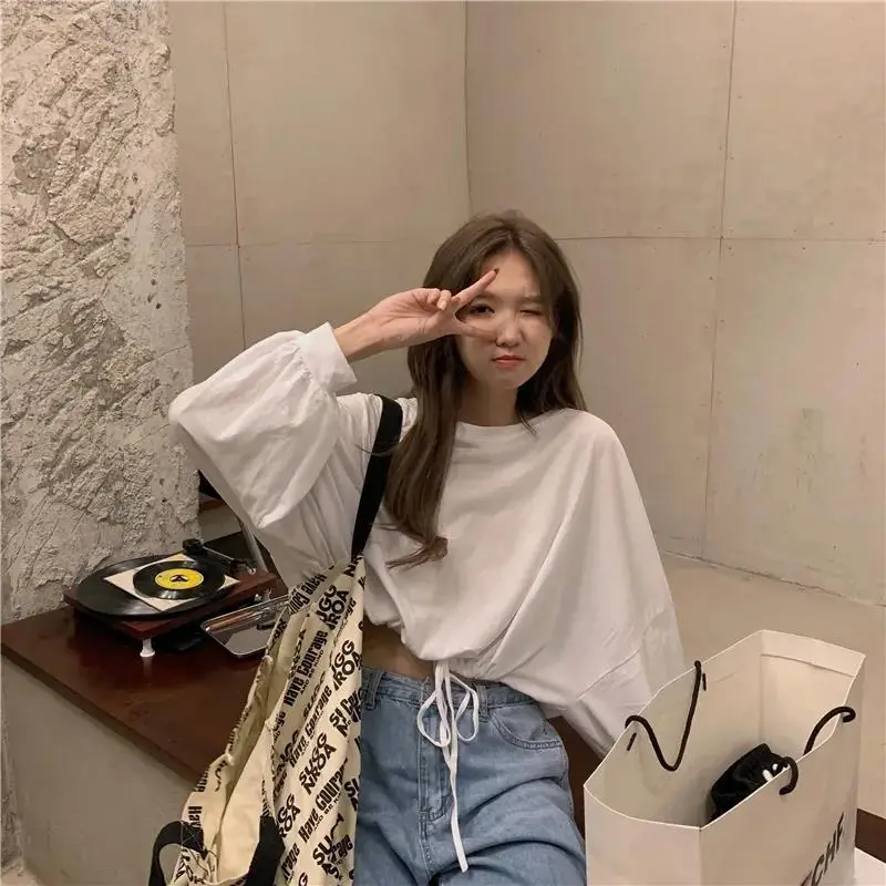 White Long Sleeve Top with High Waist Jeans for Women - Image 6