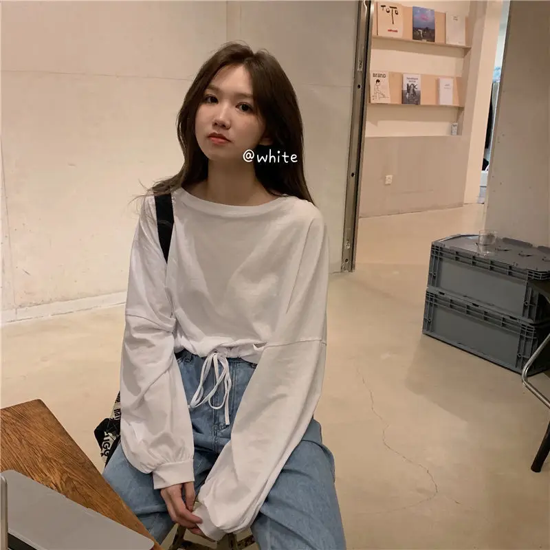 White Long Sleeve Top with High Waist Jeans for Women — feature 10