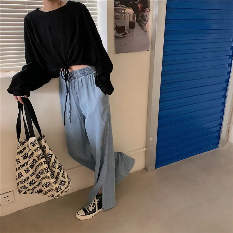 White Long Sleeve Top with High Waist Jeans for Women — feature 22