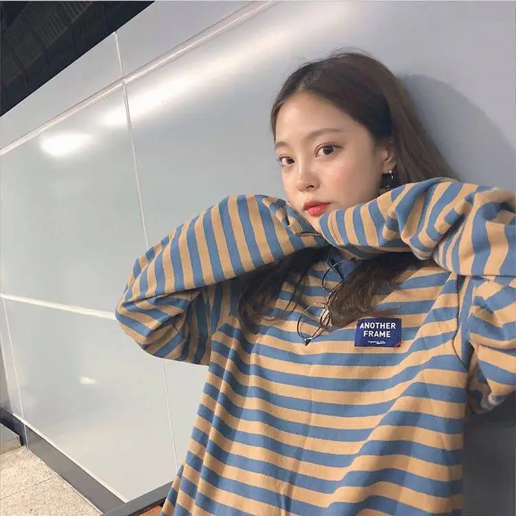 Plus Size Striped Long Sleeve T-Shirt Women Harajuku Style - Image 3