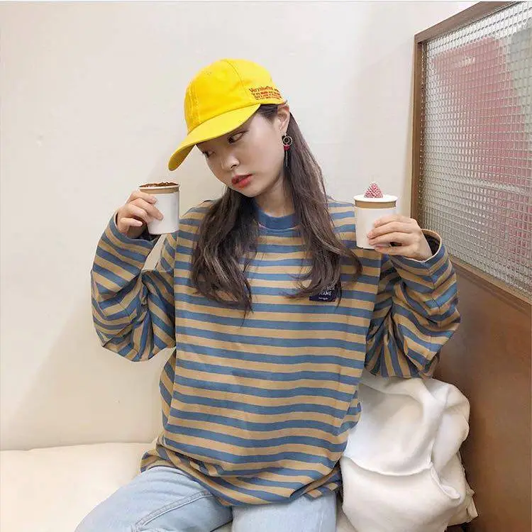Plus Size Striped Long Sleeve T-Shirt Women Harajuku Style - Image 4