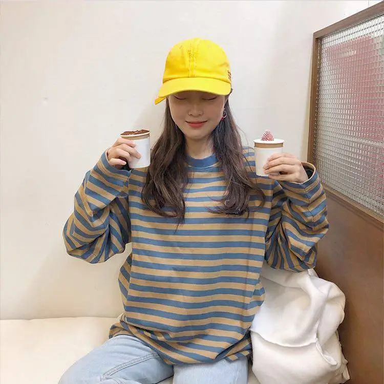 Plus Size Striped Long Sleeve T-Shirt Women Harajuku Style - Image 5