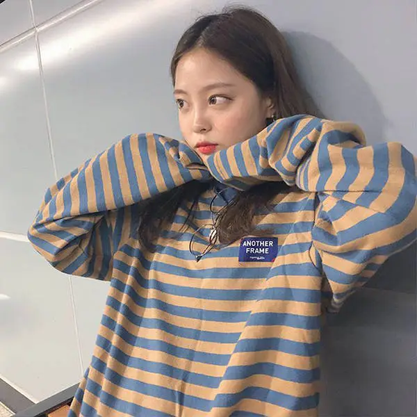 Plus Size Striped Long Sleeve T-Shirt Women Harajuku Style — feature 2