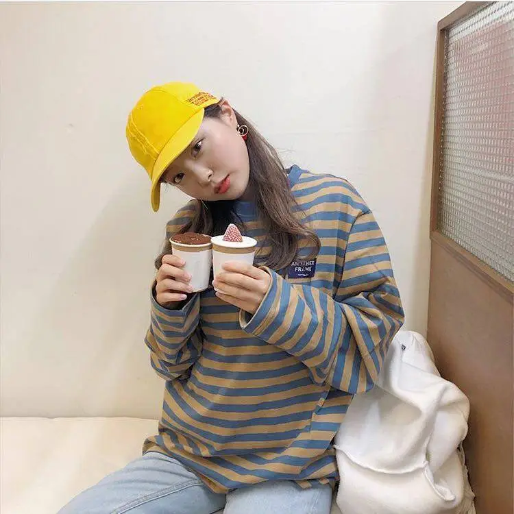 Plus Size Striped Long Sleeve T-Shirt Women Harajuku Style — feature 5
