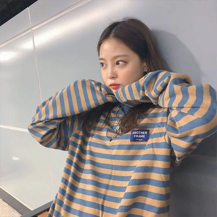 Plus Size Striped Long Sleeve T-Shirt Women Harajuku Style — feature 7