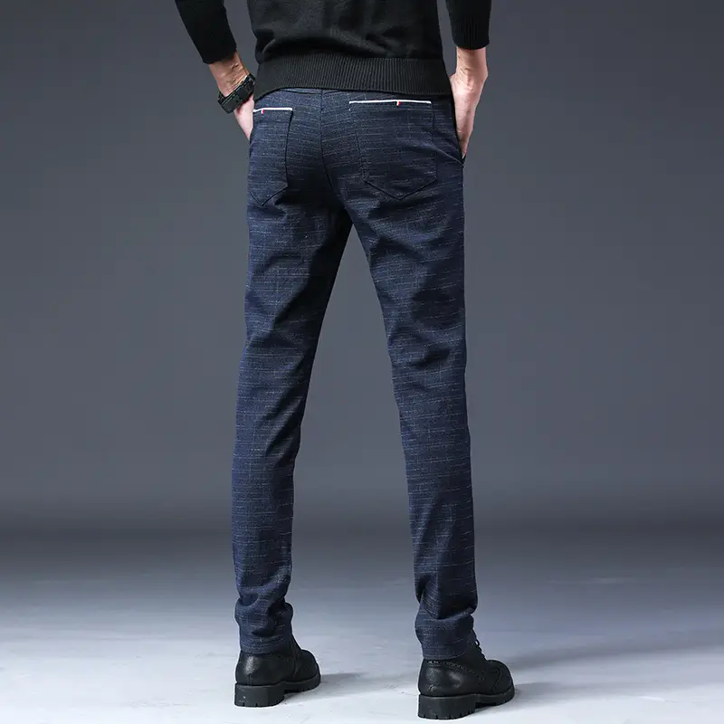 Men Cotton Dark Blue Trouser Mid Waist Casual - Image 7