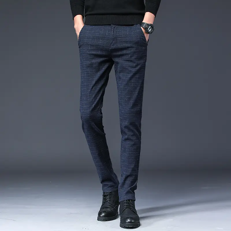 Men Cotton Dark Blue Trouser Mid Waist Casual - Image 3