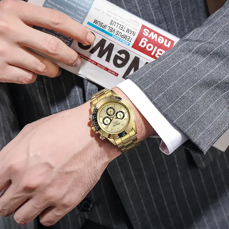 Men's Chronograph Watch Silver Alloy Wormhole Design Quartz - Image 6