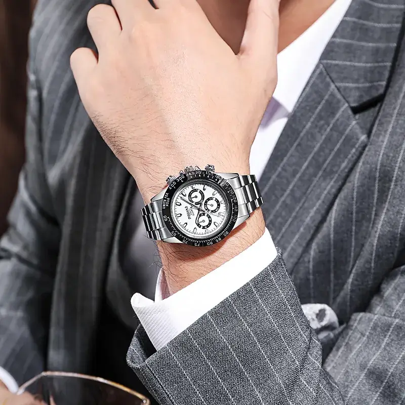Men's Chronograph Watch Silver Alloy Wormhole Design Quartz - Image 8