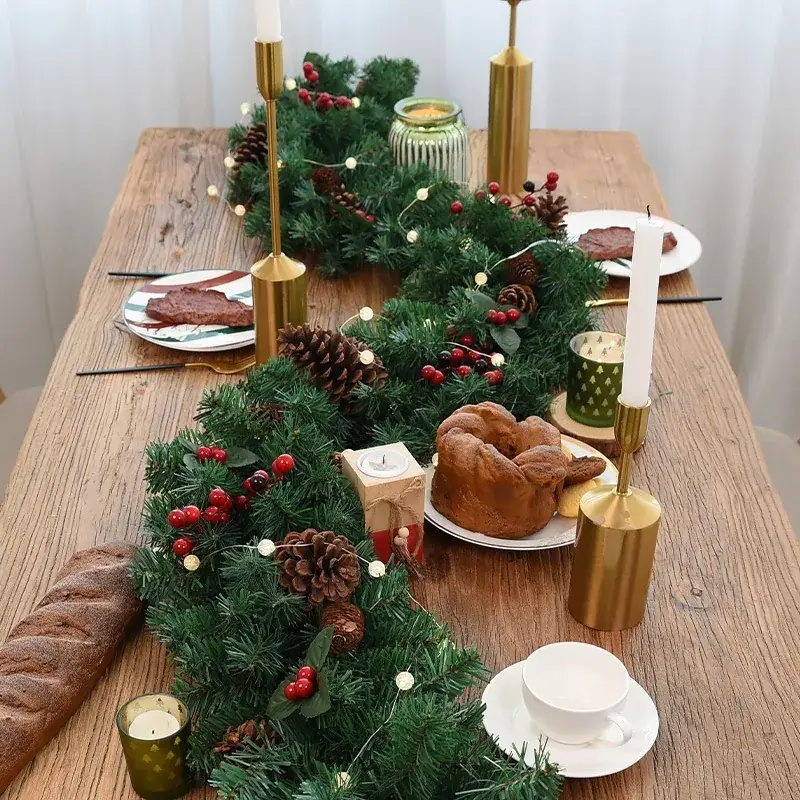 Christmas Rattan Decor with Pine Cones and Red Berries - Image 4