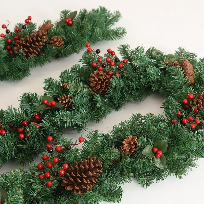 Christmas Rattan Decor with Pine Cones and Red Berries - Image 5