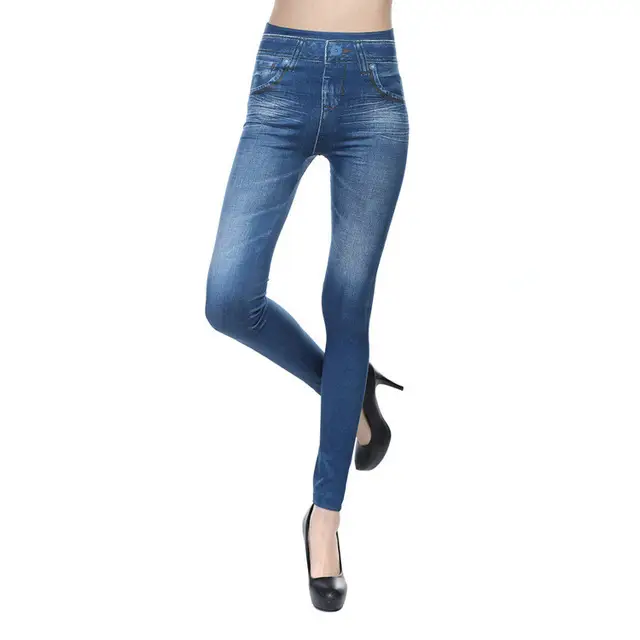 Denim Leggings Seamless Yoga Pants Fake Flap Pocket - Image 7