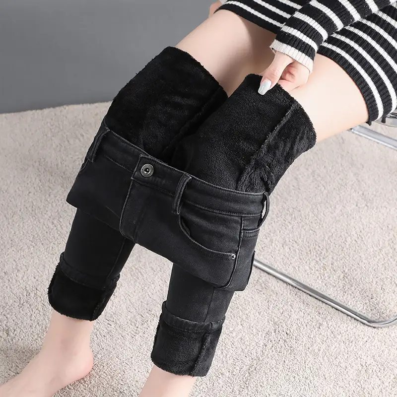 Fleece Lined Thickened Jeans Women Winter 2020 High Waist Elastic Large - Image 2