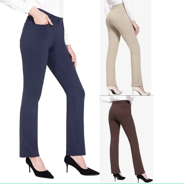 Pure Color Stretch Yoga Pants High Waist Business Casual Bell Pants 4 Flap Pocket - Image 5