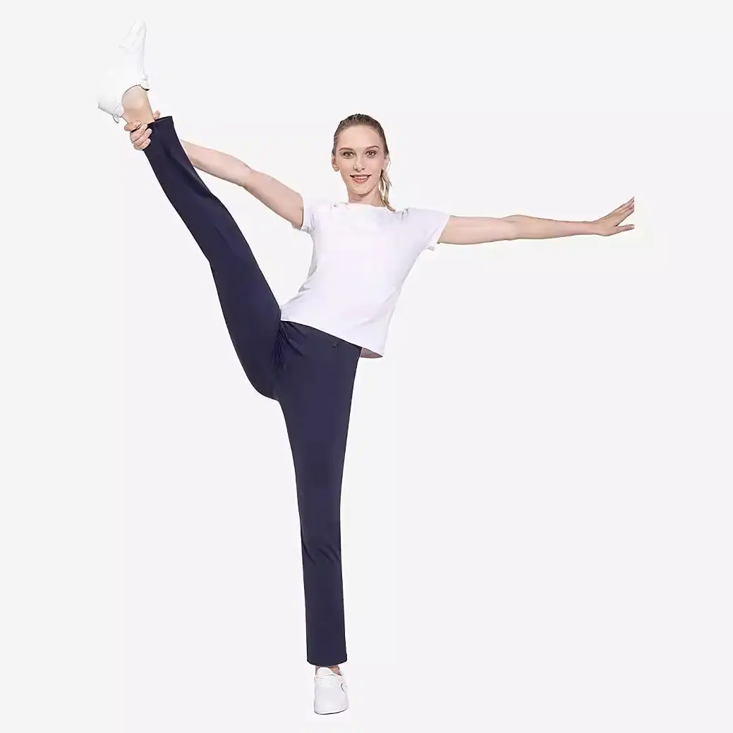Pure Color Stretch Yoga Pants High Waist Business Casual Bell Pants 4 Flap Pocket - Image 6