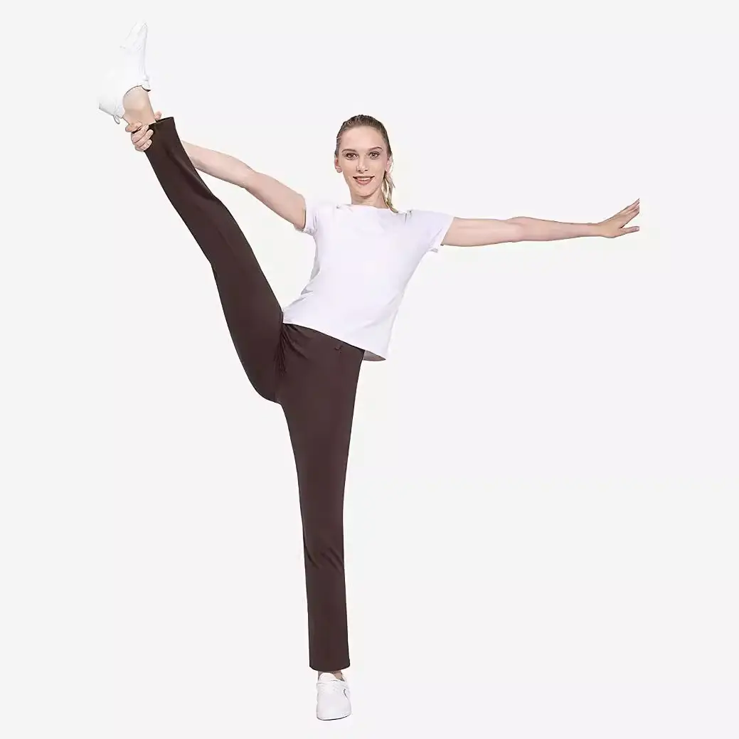 Pure Color Stretch Yoga Pants High Waist Business Casual Bell Pants 4 Flap Pocket - Image 7