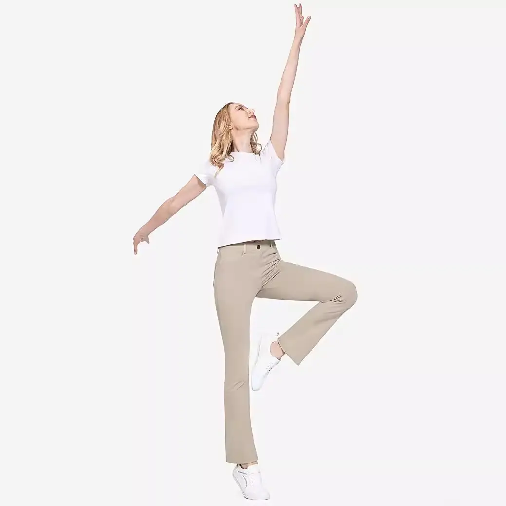 Pure Color Stretch Yoga Pants High Waist Business Casual Bell Pants 4 Flap Pocket - Image 8