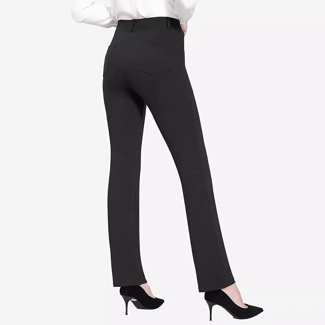 Pure Color Stretch Yoga Pants High Waist Business Casual Bell Pants 4 Flap Pocket - Image 9