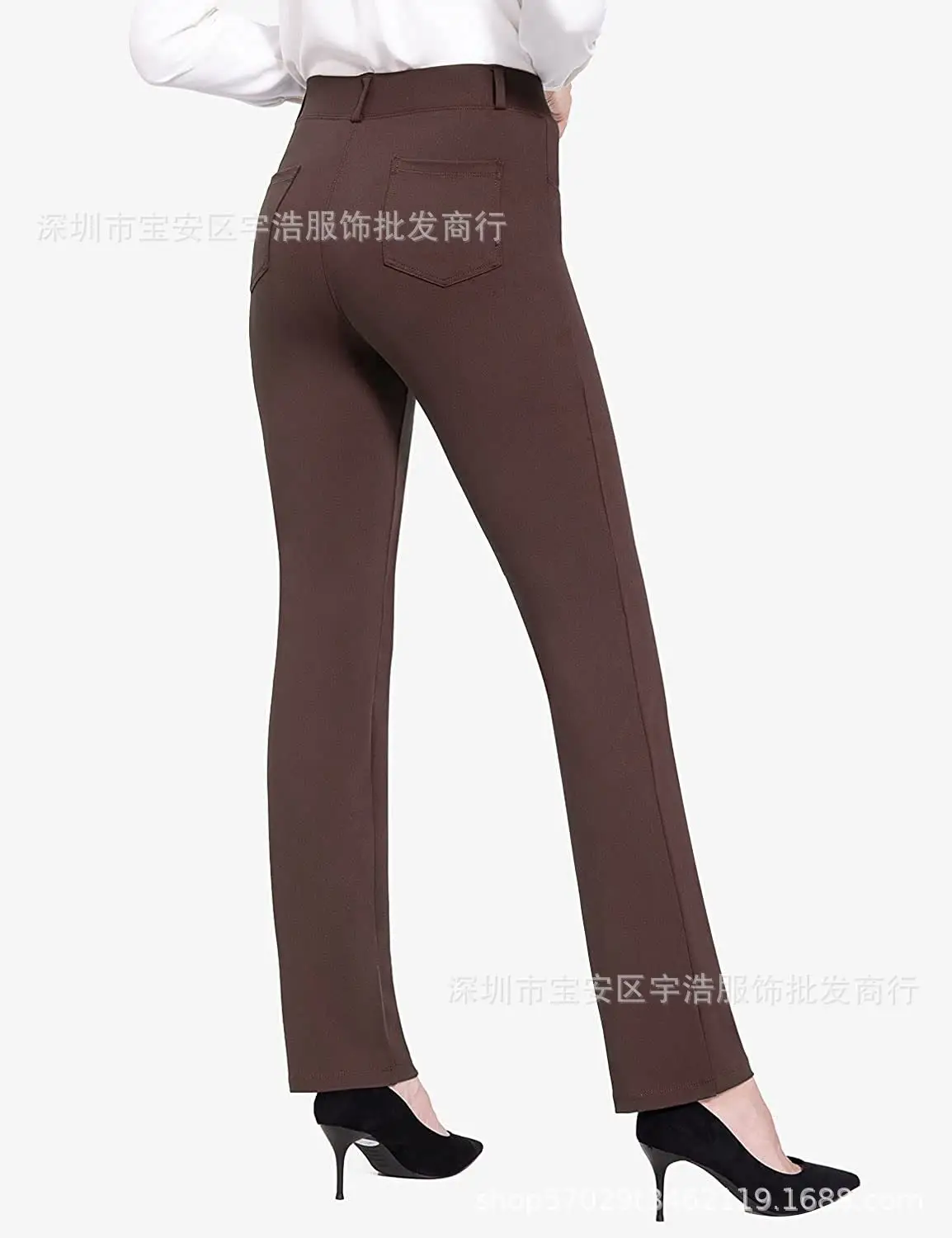 Pure Color Stretch Yoga Pants High Waist Business Casual Bell Pants 4 Flap Pocket - Image 4