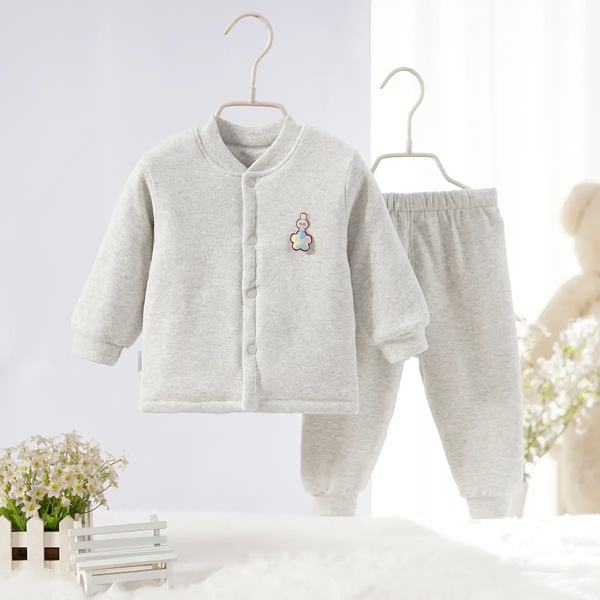 Baby Velvet Pajama Set Light Blue Newborn Cotton Pajamas