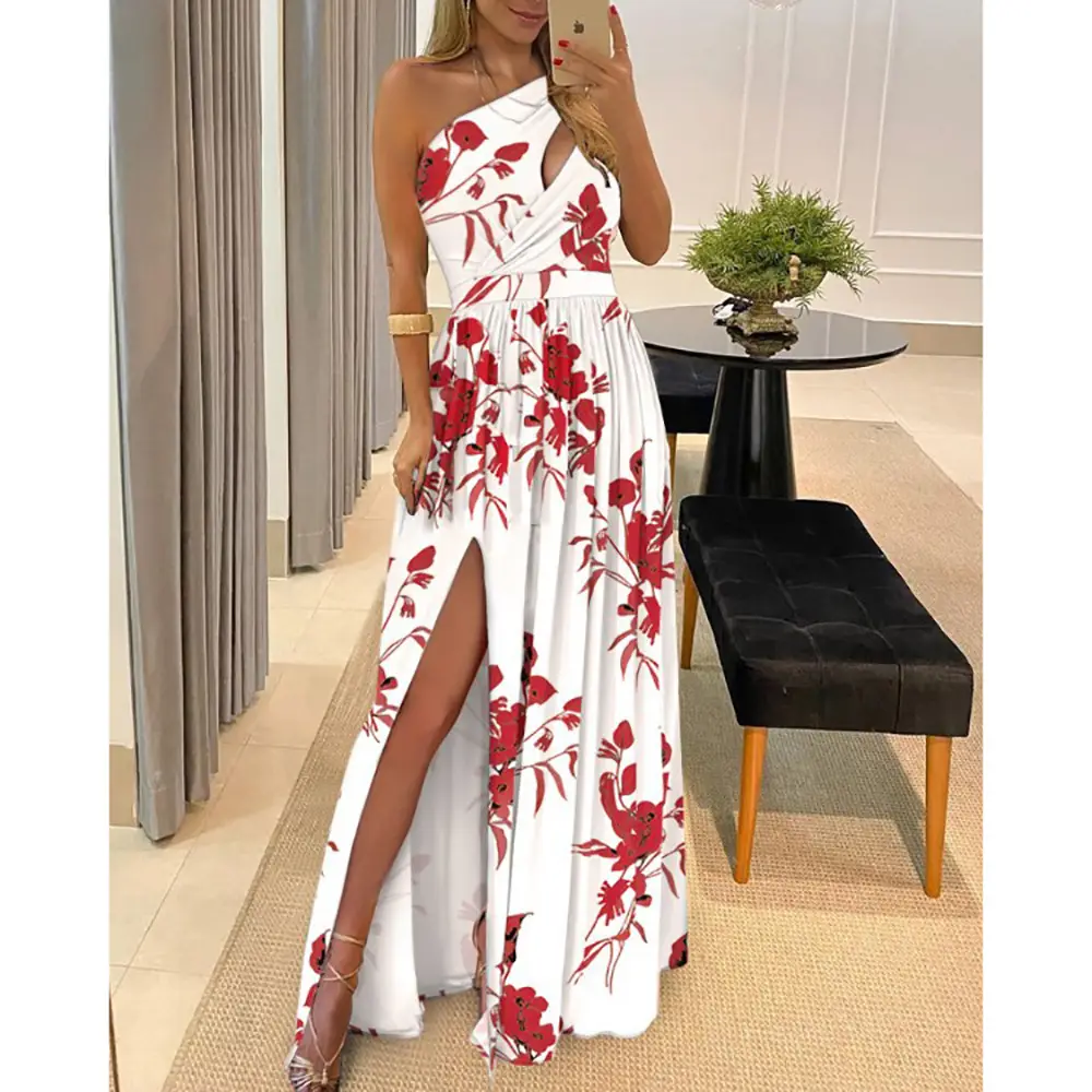 2026 Women's Red Floral Off-Shoulder Slit Dress - Image 12
