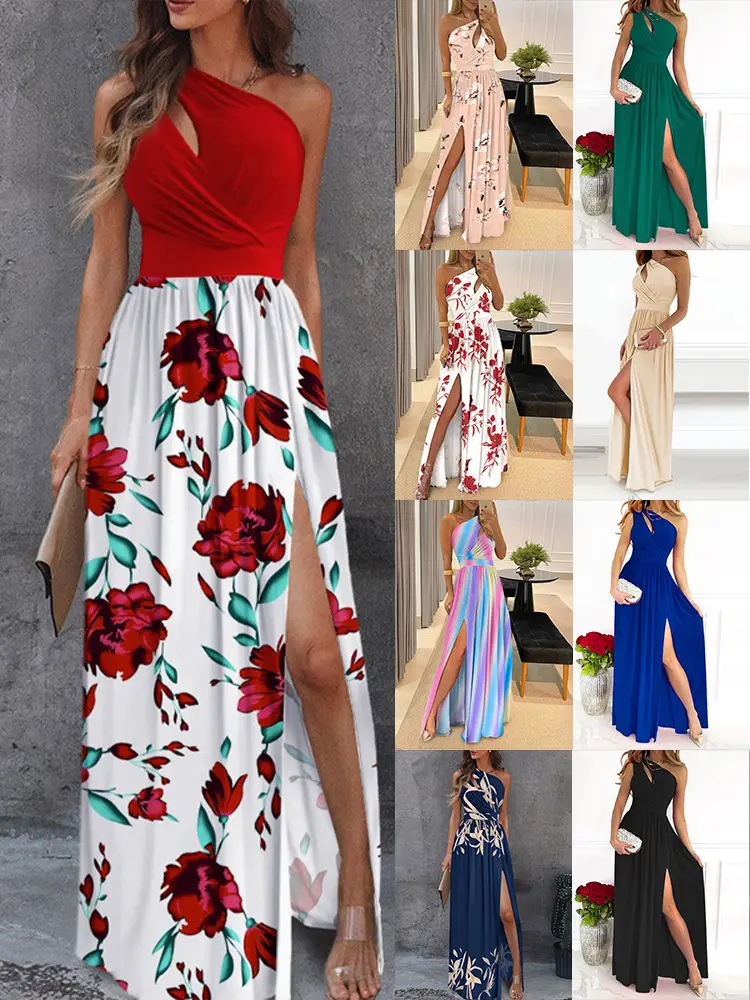 2026 Women's Red Floral Off-Shoulder Slit Dress — feature 16