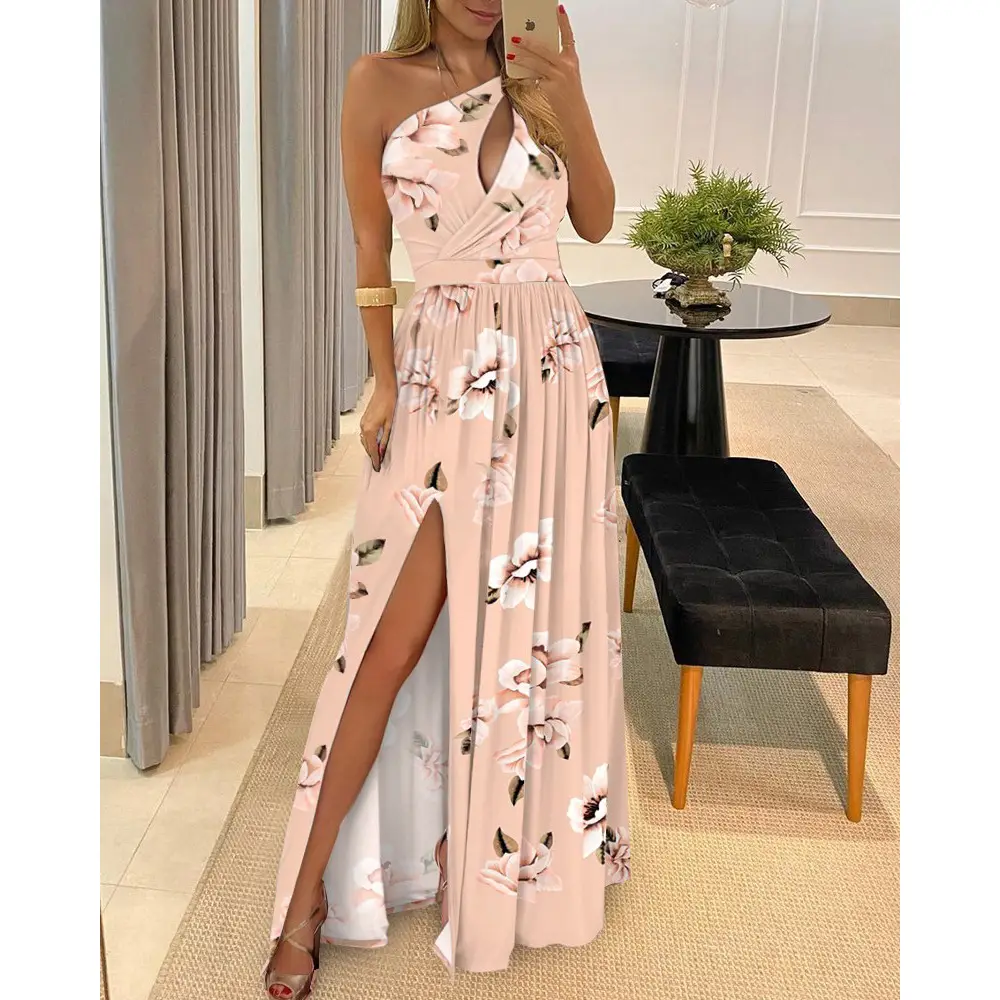 2026 Women's Red Floral Off-Shoulder Slit Dress - Image 9