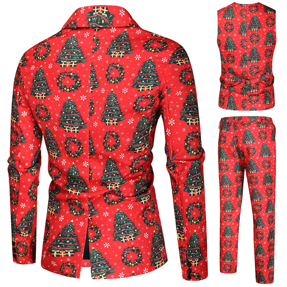 3D Printed Casual Pants Red Paisley Waistcoat Set - Image 4