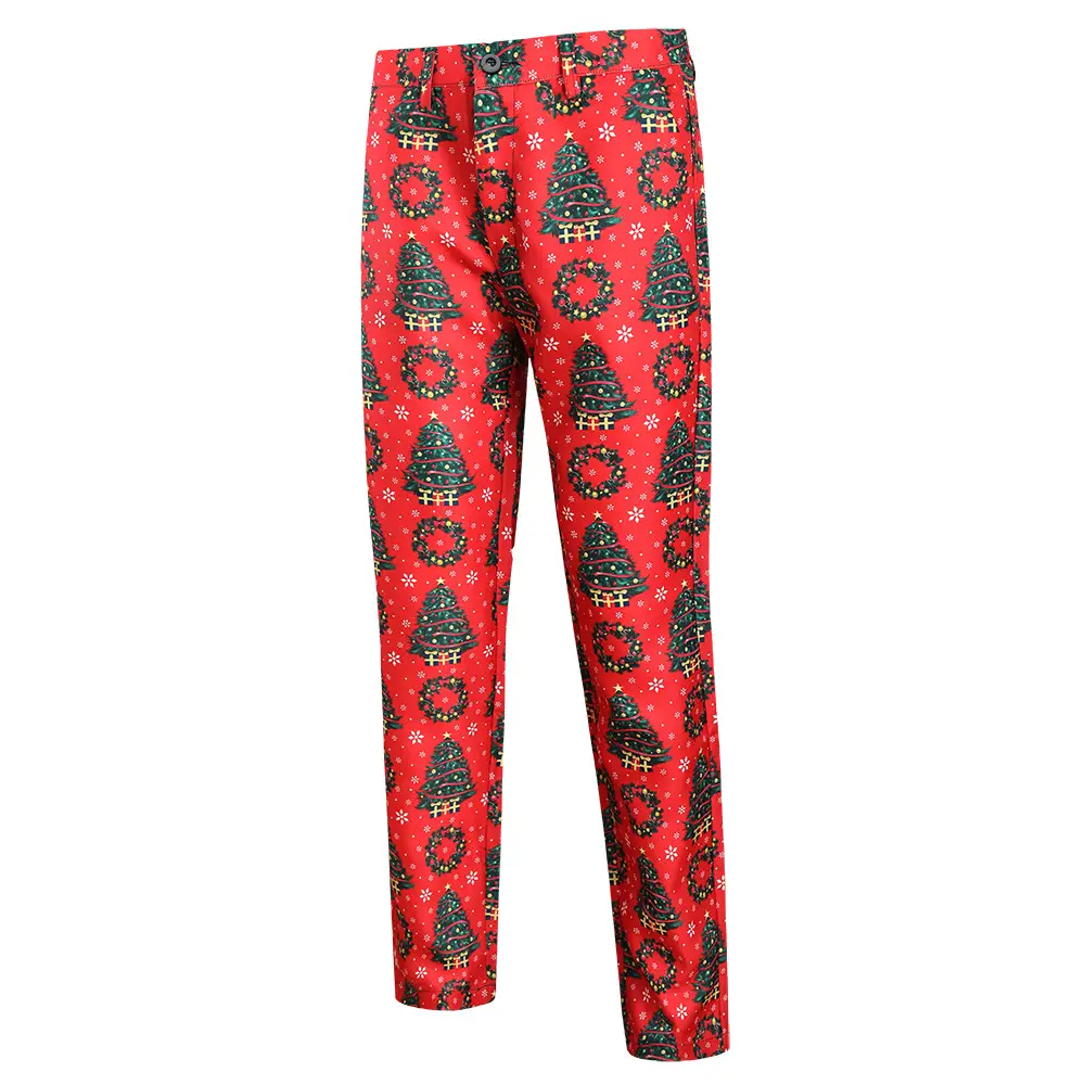 3D Printed Casual Pants Red Paisley Waistcoat Set - Image 2